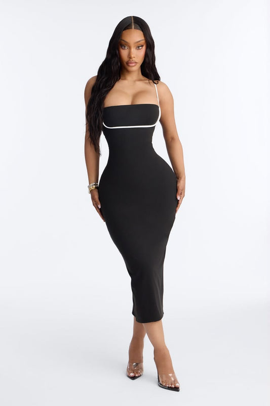 Women's Hustle Matte Form Double Lined Midi Dress In Black White Size