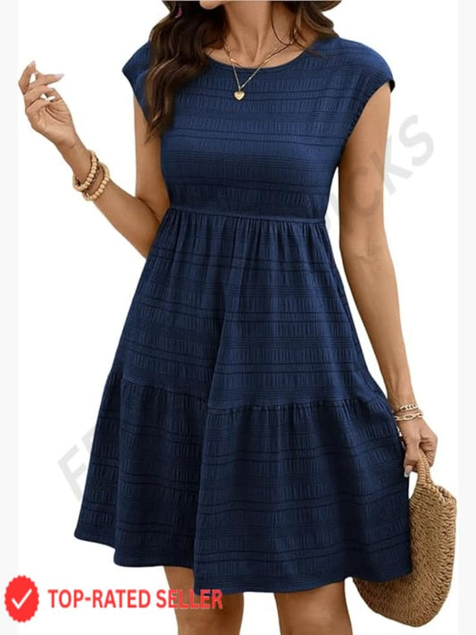 Boho Sundress With Pocket Lightweight Textured Waffle Knit Babydoll A