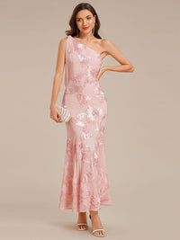 Ever Arcelia Flowing Ribbon Mesh Mermaid Formal Dress Pink