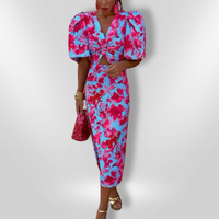 Daisy - Pleated Sleeve Colourful Dress