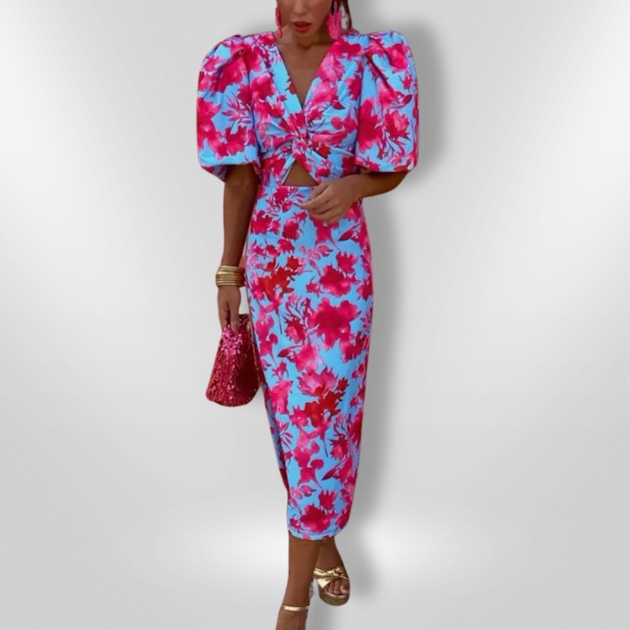 Daisy - Pleated Sleeve Colourful Dress