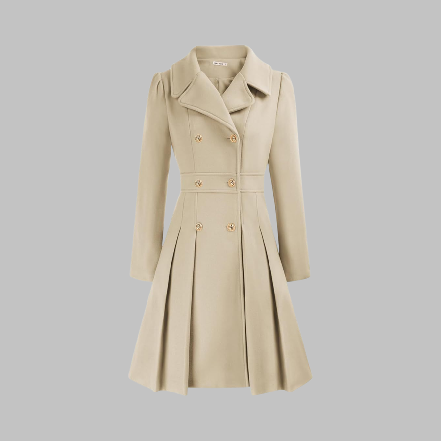 Dami - Classy Double Button Long Sleeve Coat Beige