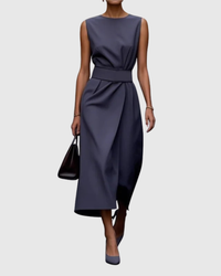Clarimond | Elegant Round Neck Dress Navy Blue