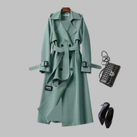 Tia - Elegant Knee-Length Loose Fit Coat Green