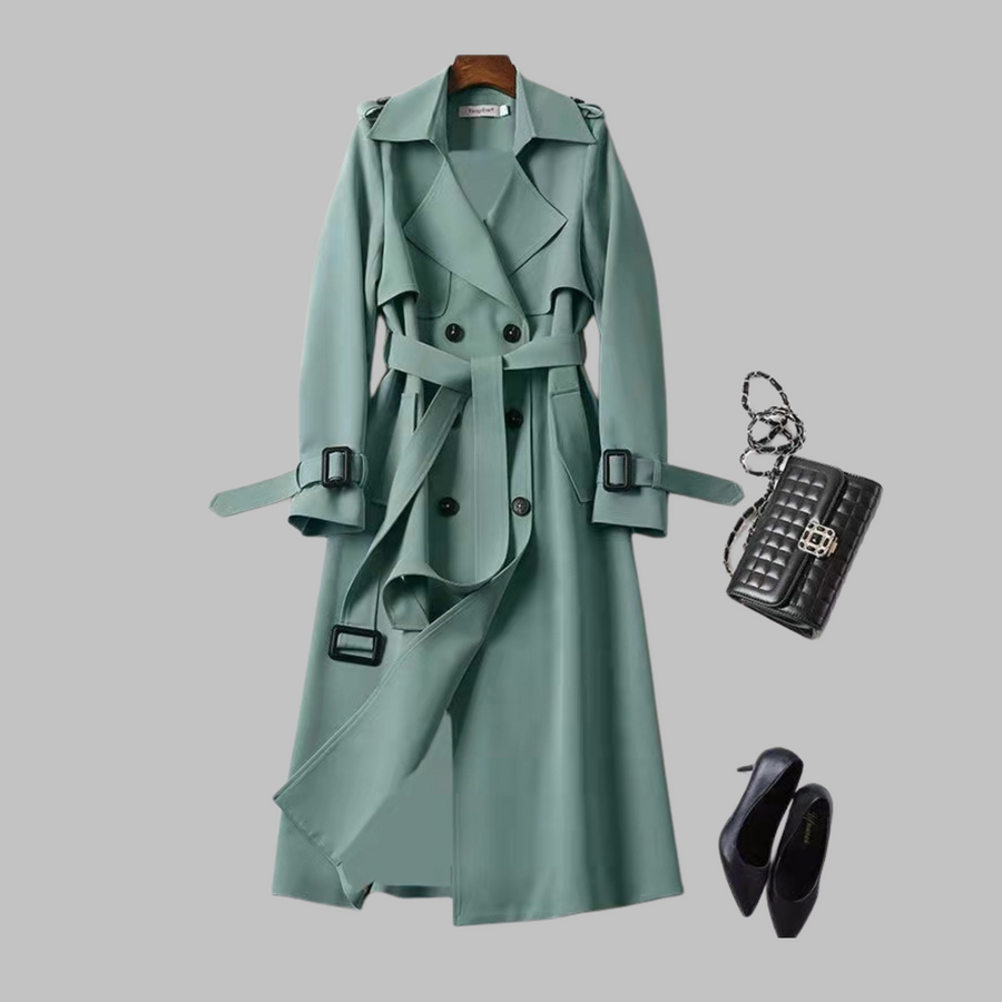 Tia - Elegant Knee-Length Loose Fit Coat Green