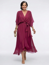 Darcy – V-Neck Draped Waist Midi Dress