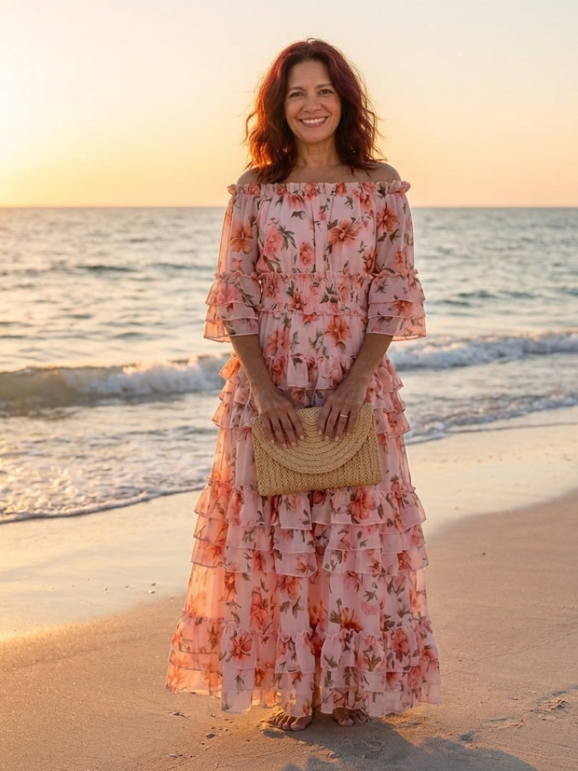 Jemima – Off-Shoulder Floral Ruffle Tiered Maxi Dress