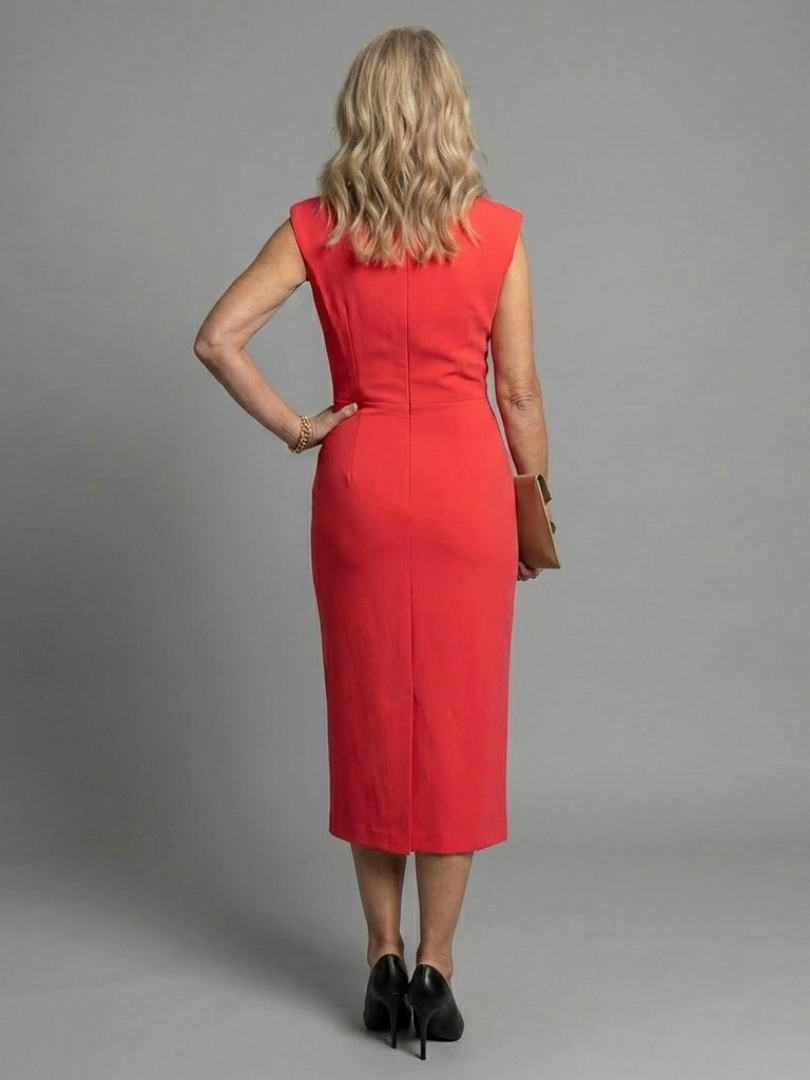 Brielle - Sleeveless Structured Midi Dress with Open Front