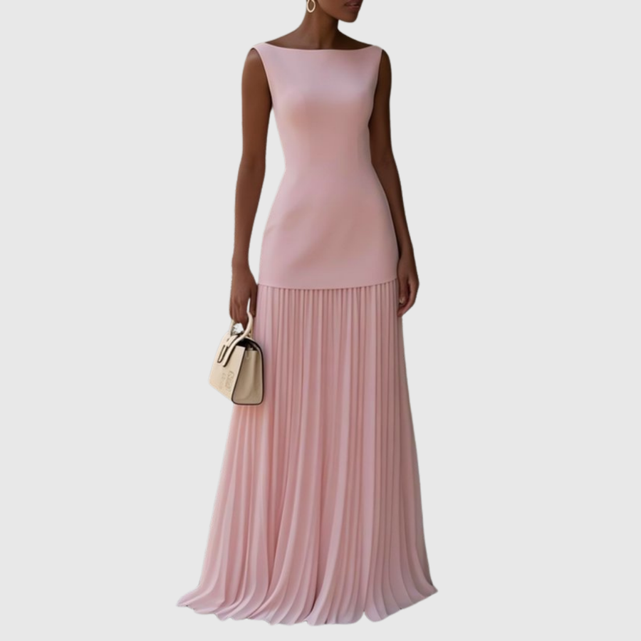 Rowina | Sleeveless Dress With Flowing Pleats Pink