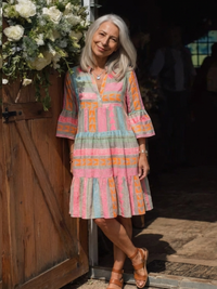 Tilly – Geometric Print V-Neck Tiered Knee-Length Dress