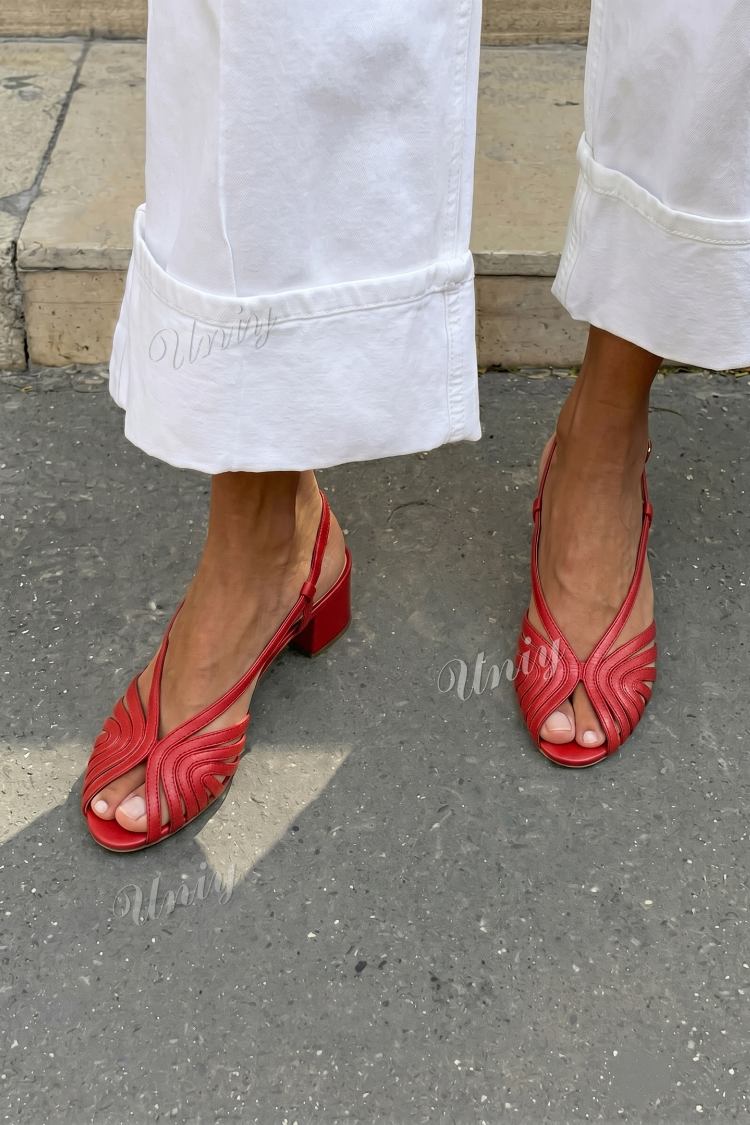 Georgiana – Metallic Woven Peep-Toe Slingback Block Heels