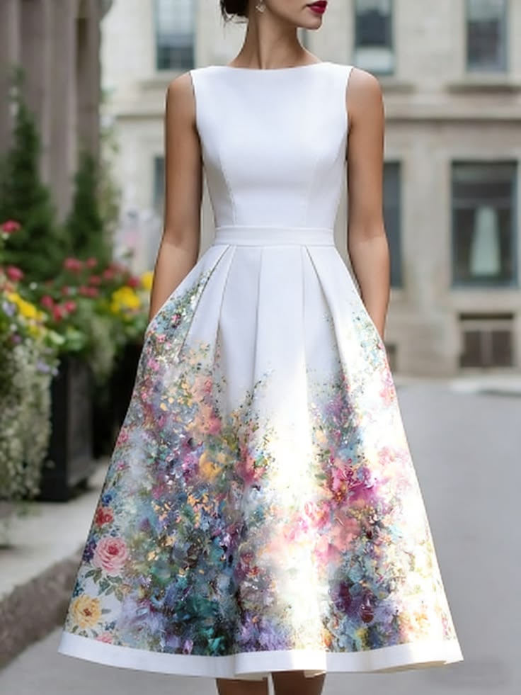 Women's Elegant Summer Cotton Linen Printed Midi Dres As Shown 2Xl