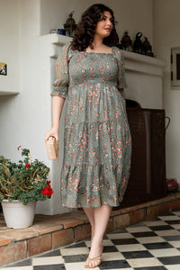 Fabian Jacquard Midi Dress Eucalyptus + Pink