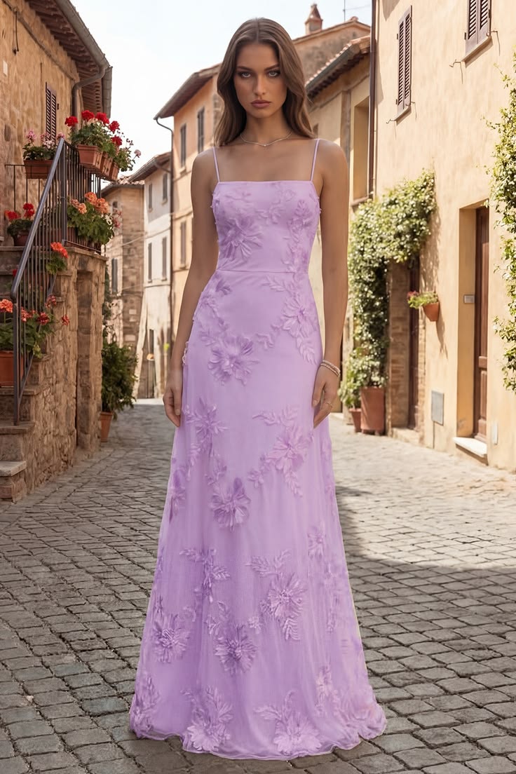Yellow Spaghetti Straps Long A Line Floral Appliqued Prom Dress Blue