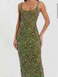 Mac Duggal Dress Mac Duggal Green Sleeveless Hand Embellished Floral