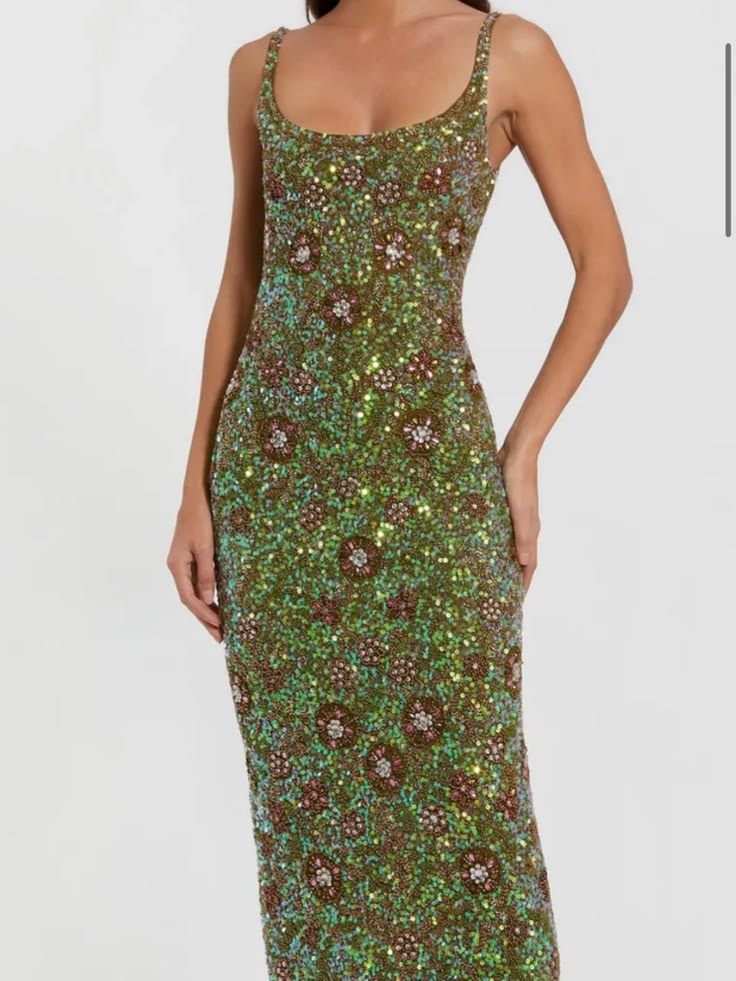 Mac Duggal Dress Mac Duggal Green Sleeveless Hand Embellished Floral