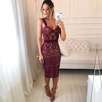 Burgundy Lace Sheath Tight Knee Length Homecoming Dress