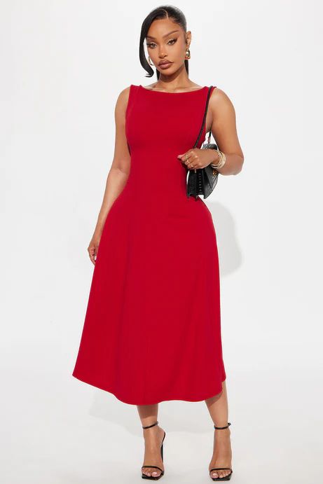 Sweet Sunday Knit Crepe Midi Dress Red Fashion Nova