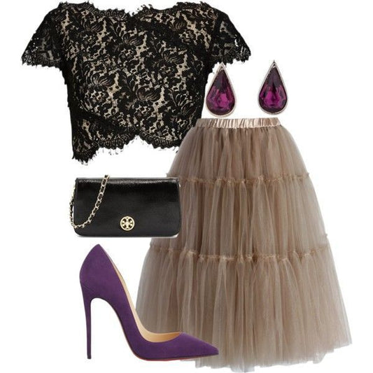 Amore Tulle Midi Skirt In Caramel