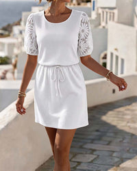 Nixi - Waffle Dress with Puff Sleeves