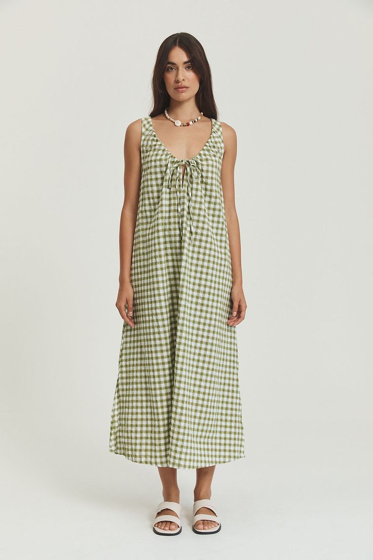 Bridget Midi Olive Gingham Dress