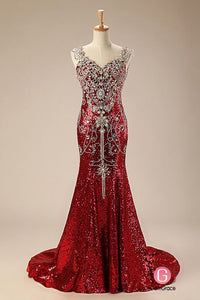 Mermaid Sweetheart Sweep Train Sequined Prom Dress With Beading