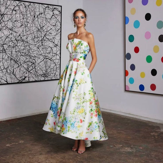 Frascara Dress Frascara Strapless High Low Dress Color: Blue White