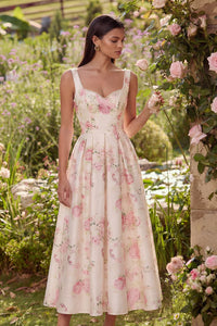 Rosa A Linie Ruckenloses Satin Midi Kleid Mit Blumenmuster Und