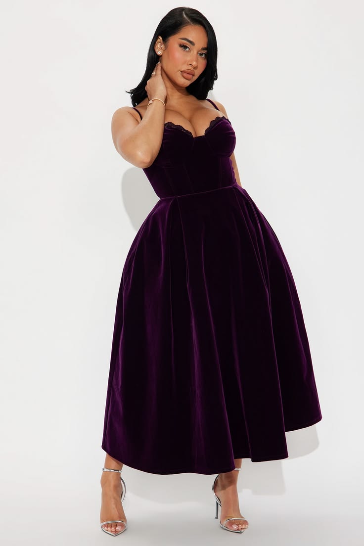 Julia Velvet Midi Dress Plum Fashion Nova