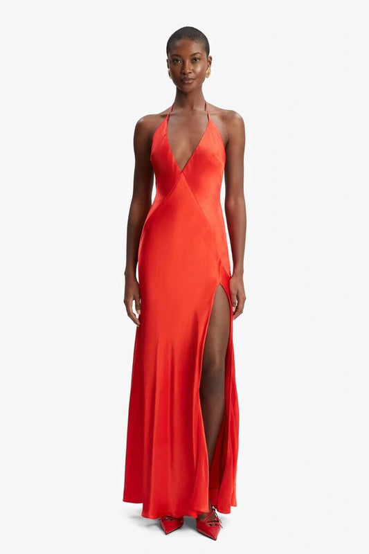 Yve Halter Dress In Fire Red Bardot