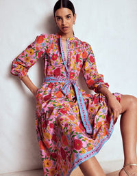 Cecily Cotton Midi Dress Multi, Dahlia Trail
