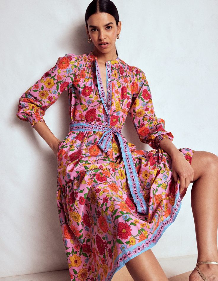 Cecily Cotton Midi Dress Multi, Dahlia Trail