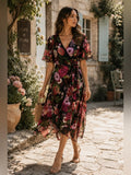 Vince Camuto Dress Vince Camuto Black Multi Floral Flutter Sleeve