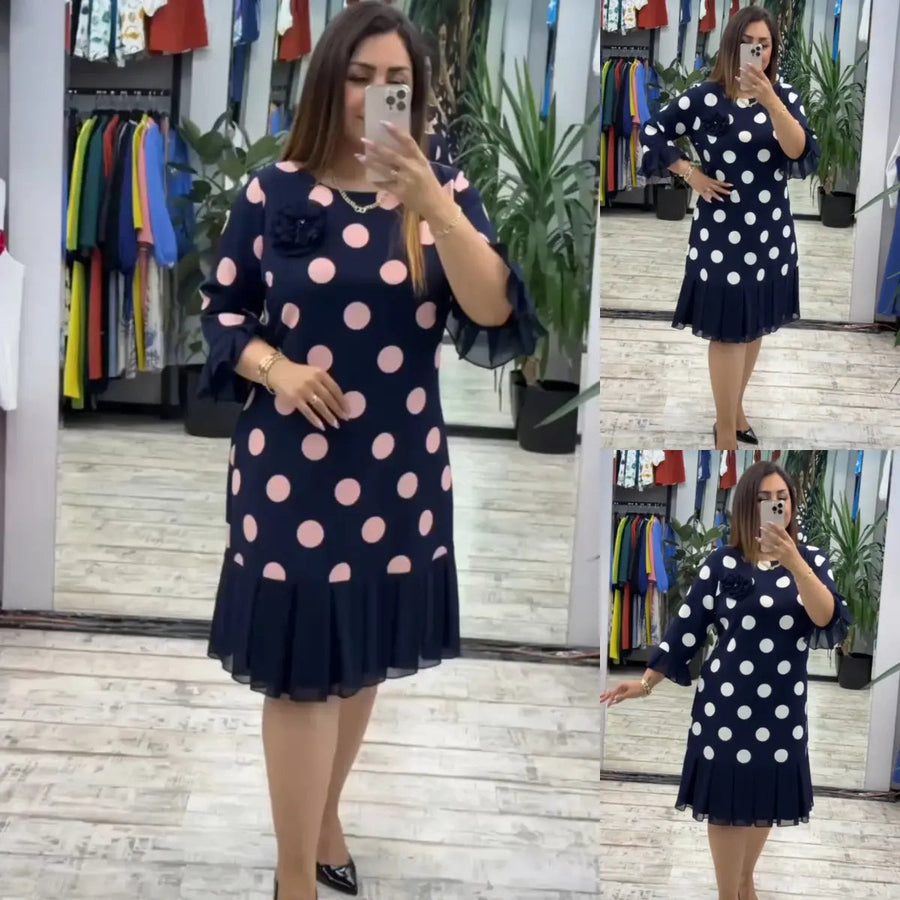 Camilla – Pleated Polka Dot Midi Dress