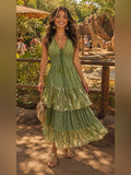 Papa Pia Dress Nwt Gorgeous Sage Green And Gold Resort Luxe Tiered