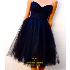 Navy Blue Simple Short Strapless Sweetheart Tulle Party Dress