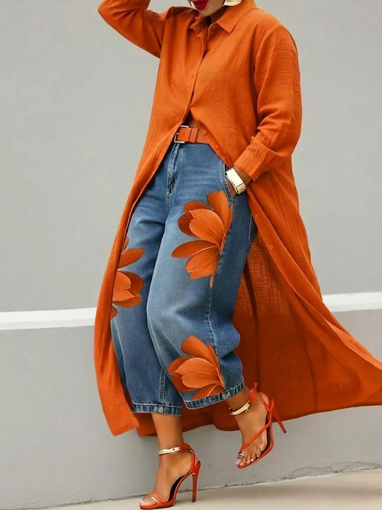 Maud - Shirt Dress and Floral Jeans Set