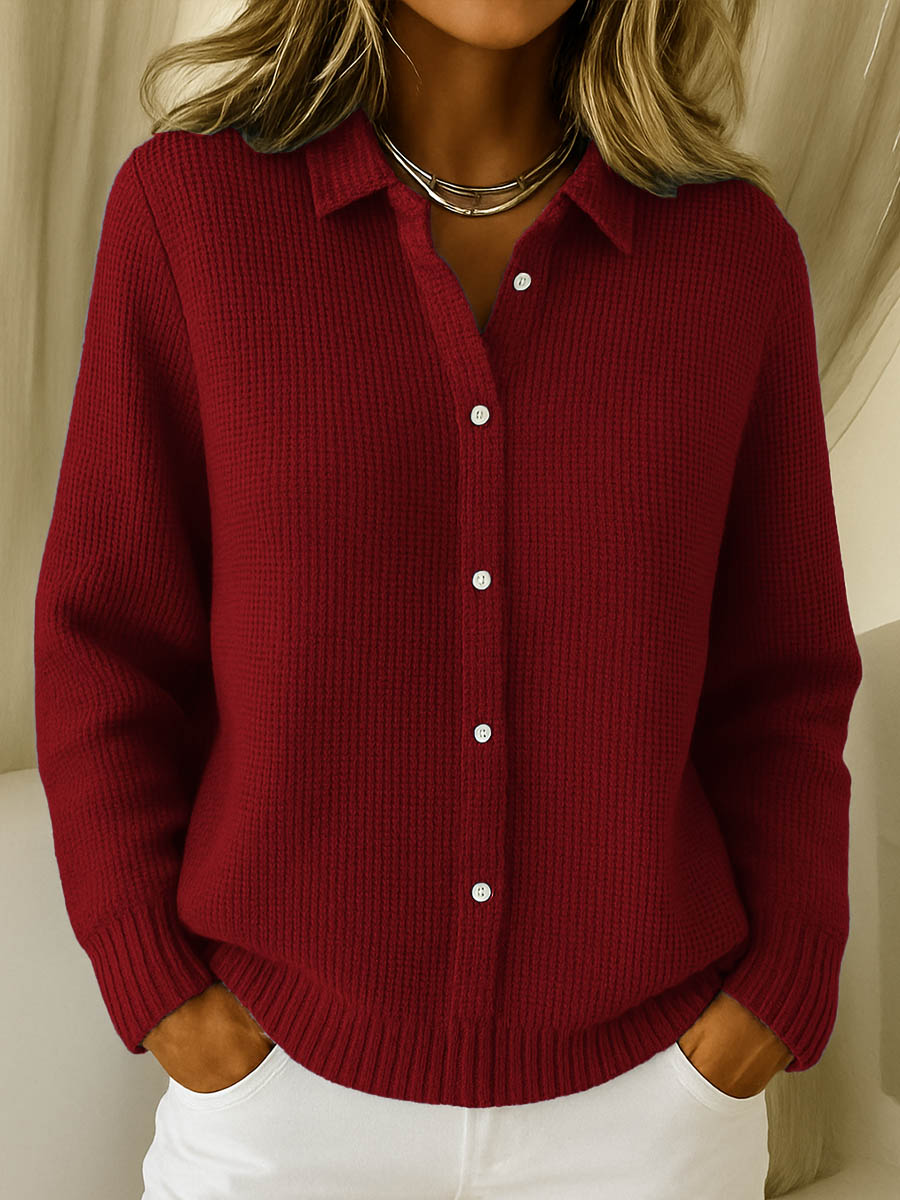 Lisa | Classic Knitted Button Cardigan Red