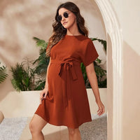 Women's Maternity Short Sleeve A Line Midi Dress Casual T Shirt Dress