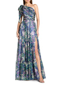 Floral One-Shoulder Cutout Chiffon Evening Gown