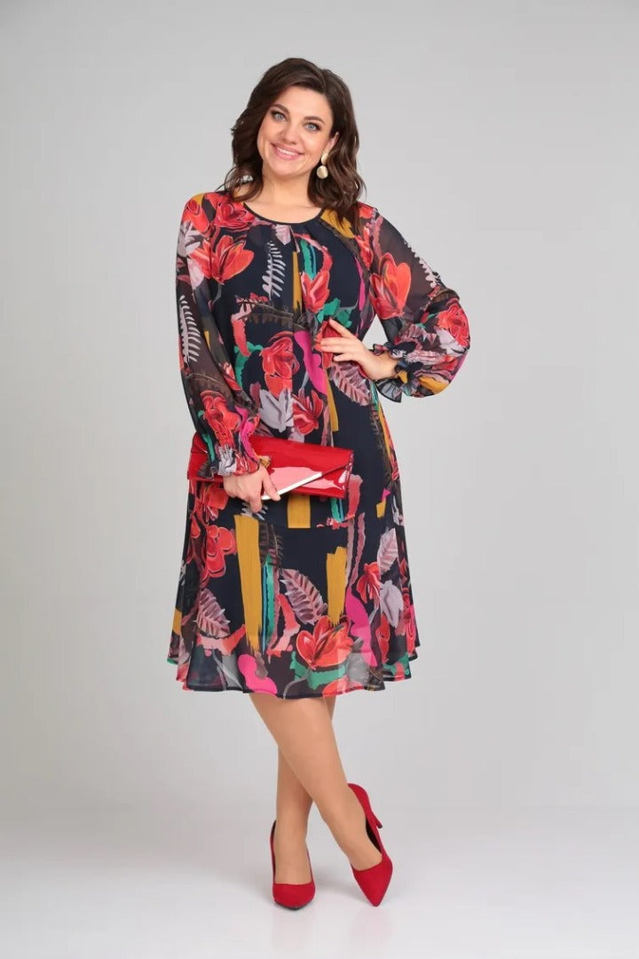 Aria – Modern Floral Midi Dress