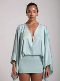 Blue Mini V Neck Dress Color: Blue Size: Xs