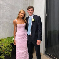 Simple Mermaid Spaghetti Straps Floor Length Sleeveless Pink Prom