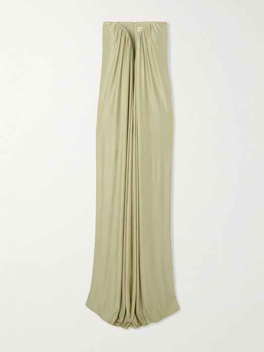The New Arrivals Ilkyaz Ozel - Olivienne Strapless Pleated Satin Gown - Green - FR 44
