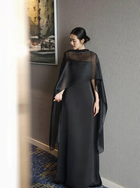 Sheer Silk 2 Piece Dress With Cape: Perosnalised Gown Organza Silk,