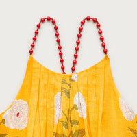 Tall Beaded-Strap Dress In Marigold Block-Print Ramie