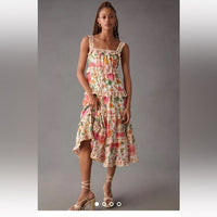 Farm Rio Dress Farm Rio Square Neck Tiered Ruffle Dress Floral Birds