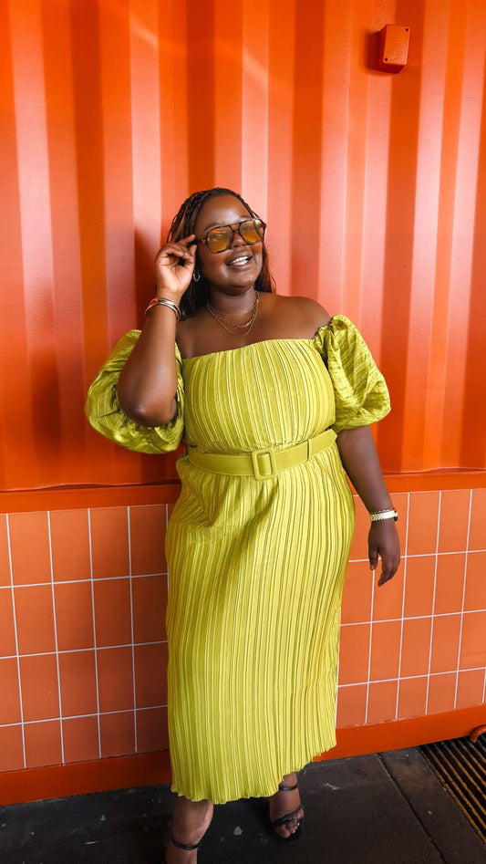 Krista Pleat Dress Chartreuse