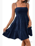 A Line Cami Mini Dress With Ruffle Hem Sleeveless Sundress Color: Blue