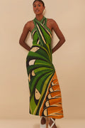 Green toucan tree maxi dress